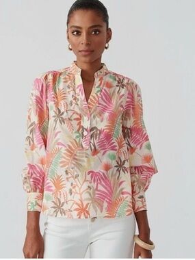NWT J. McLaughlin Rachel Long Sleeve Cotton Top in Jungle Melody Print Size L